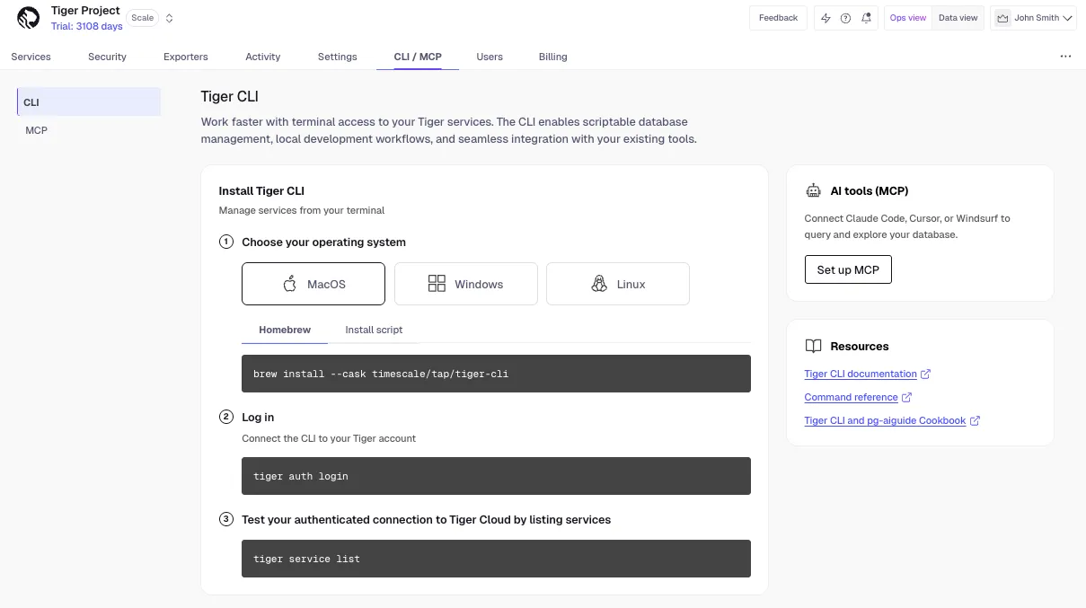 Tiger Cloud CLI/MCP walkthrough