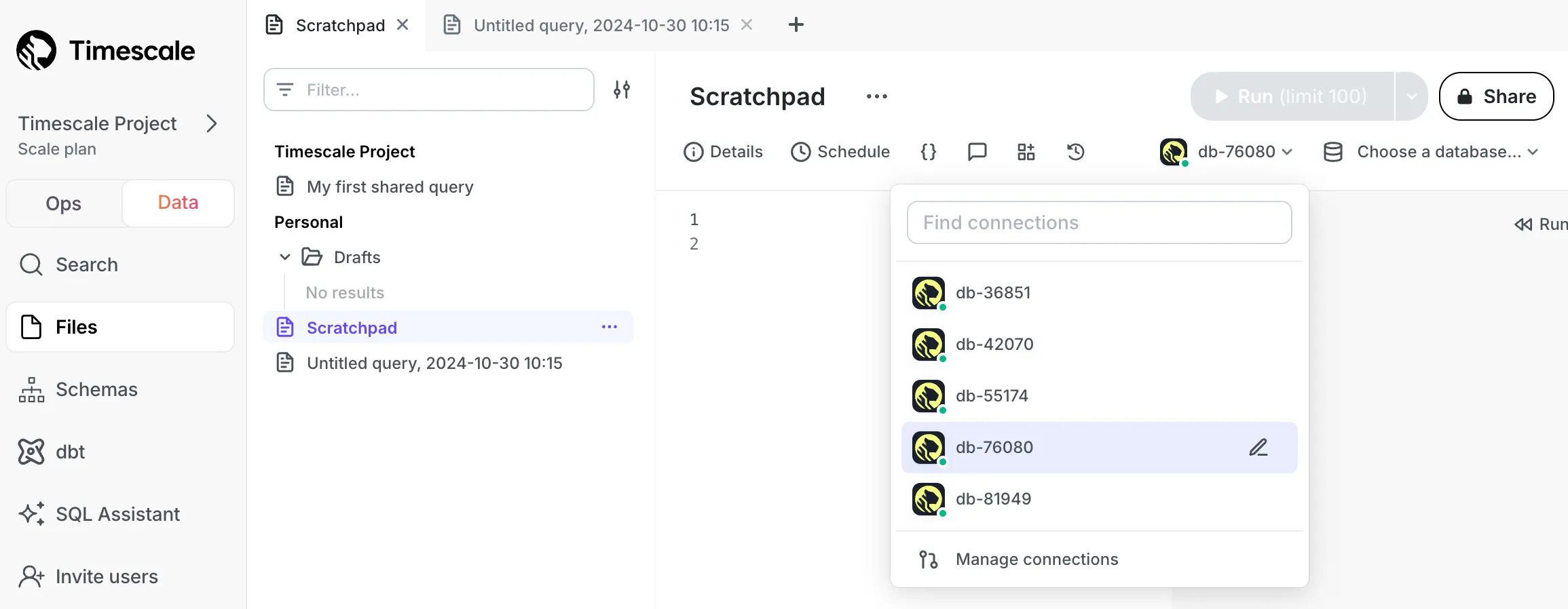 Timescale Console passwordless data mode
