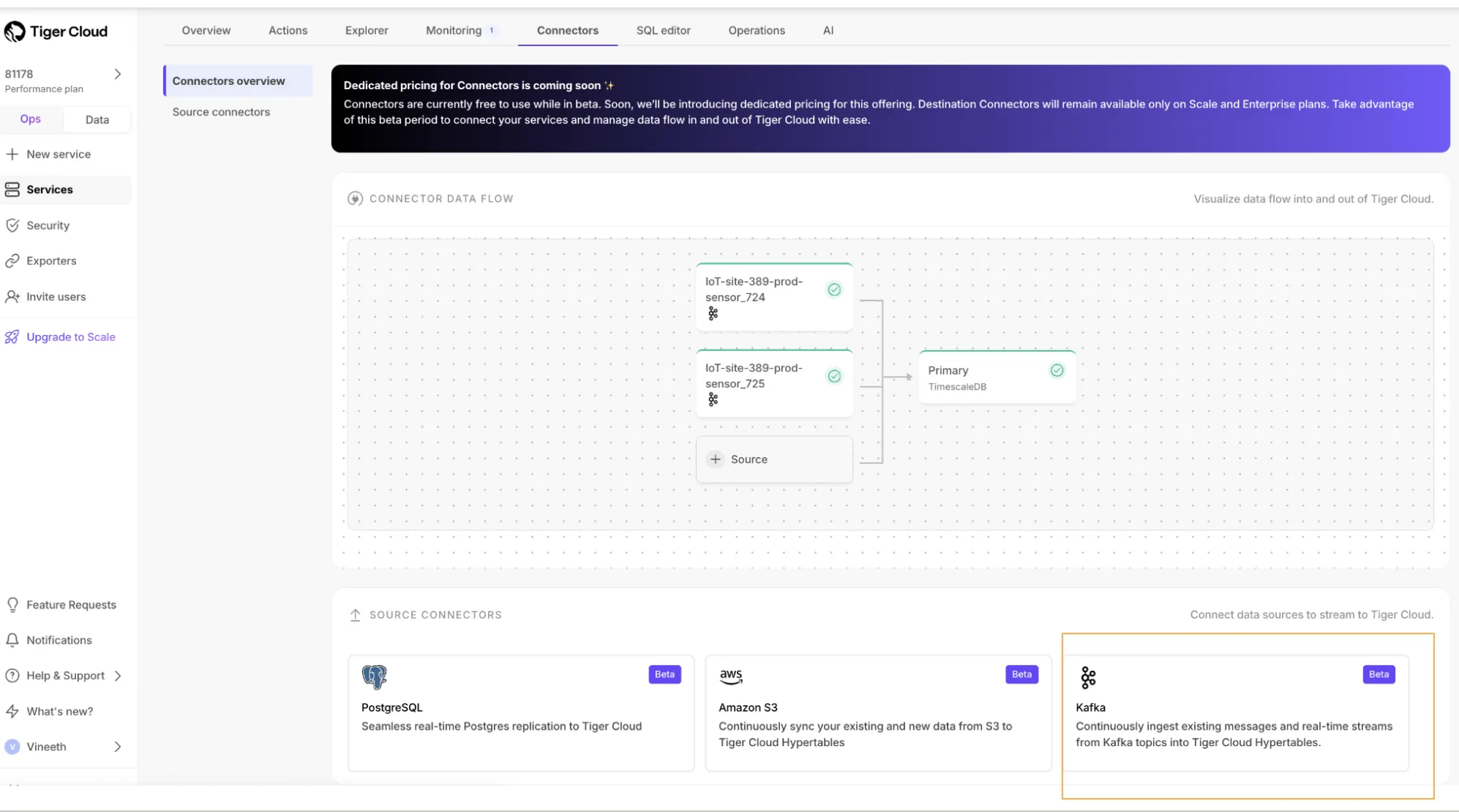 Kafka source connector in Tiger Cloud